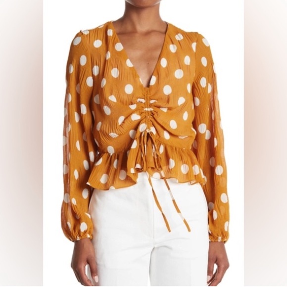 English Factory Mustard Polka Dot Blouse Size S - Picture 1 of 3